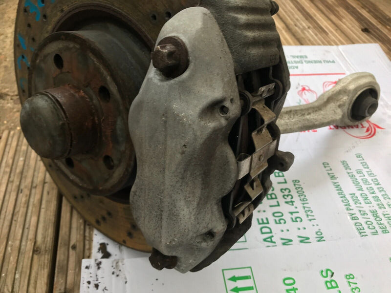 MERCEDES W221 S320 LEFT SIDE FRONT LEG, WHEEL BEARING, BRAKE CALIPER, WISHBONE