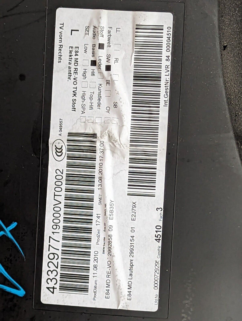 BMW X1 E84 09-15 FRONT RIGHT O/S DOOR CARD GENUINE 2991535