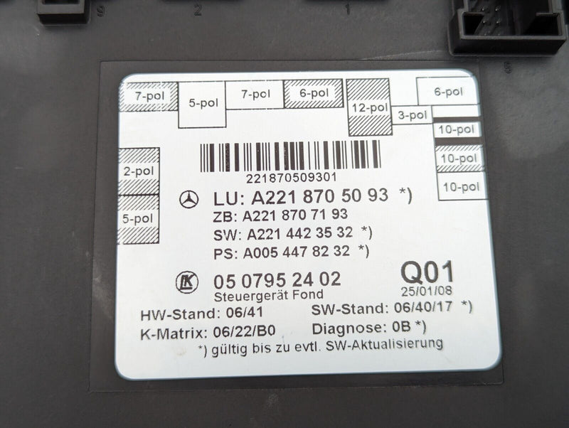 MERCEDES S-CLASS W221 2006-2013 REAR RIGHT O/S DOOR CONTROL UNIT A2218705093