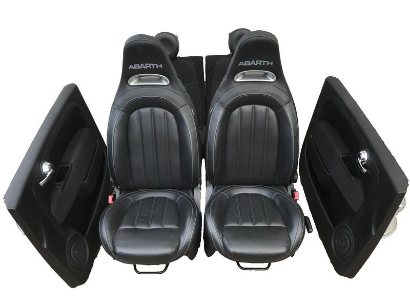 FIAT 500 ABARTH BLACK LEATHER COMPLETE SEATS SET FRONT AND REAR SEAT & CARD DOOR