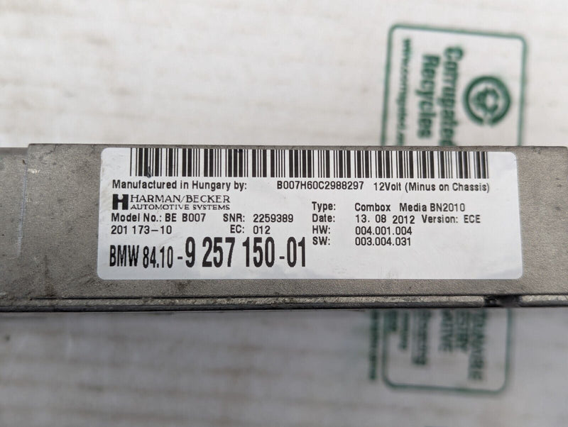 BMW 3 SERIES F30 2011-2019 COMBOX BLUETOOTH CONTROL MODULE UNIT 9257150 GENUINE