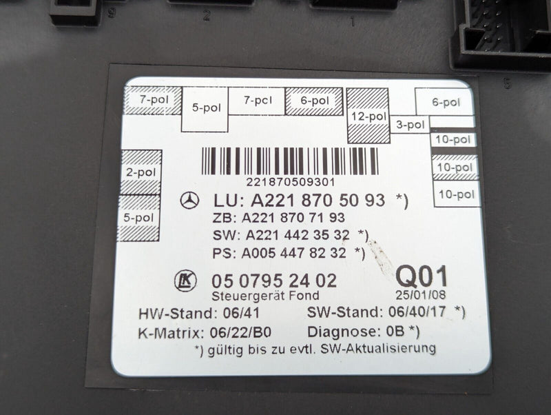 MERCEDES S-CLASS W221 2006-2013 REAR LEFT N/S DOOR CONTROL UNIT A2218705093