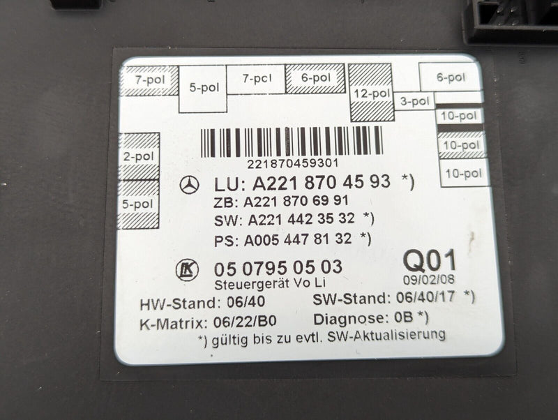 MERCEDES S-CLASS W221 2006-2013 FRONT LEFT N/S DOOR CONTROL UNIT A2218704593