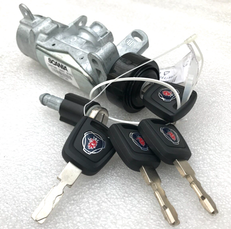 SCANIA P G R T DC *NEW STEERING LOCK SET KEYS IGNITION SWITCH 4x KEY,ECU 2487301