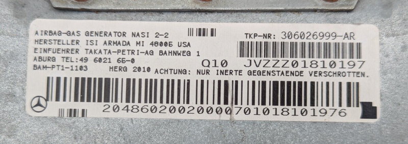 MERCEDES C-CLASS W204 07-11 FRONT DRIVER SIDE DASHBOARD KNEE AIRBAGG A2048602002