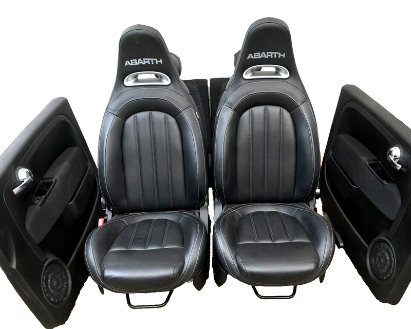 FIAT 500 ABARTH BLACK LEATHER COMPLETE SEATS SET FRONT AND REAR SEAT & CARD DOOR