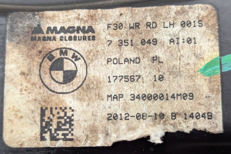 BMW 3 SERIES F30 2011-2019 REAR LEFT N/S/R WINDOW REGULATOR 7351049