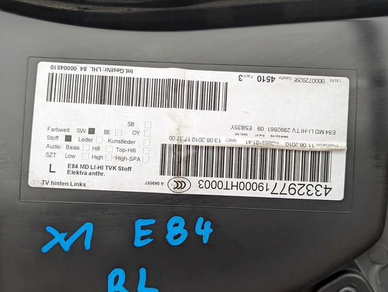 BMW X1 E84 09-15 REAR LEFT N/S DOOR CARD GENUINE 2991536