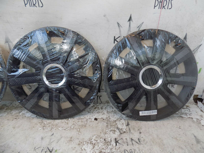X4 17" UNIVERSAL "MIRAGE CARBON" PLASTIC WHEEL TRIM HUB CAPS CAR VAN TRAILER