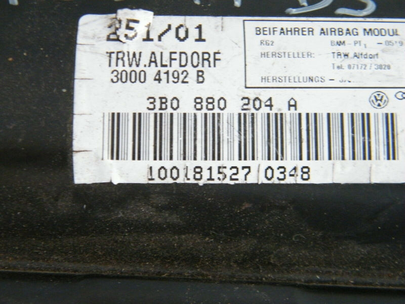 VW PASSAT B5 3B 1996-2005 FRONT PASSENGER LEFT AIRBAG DASHBOARD 3B0880204A