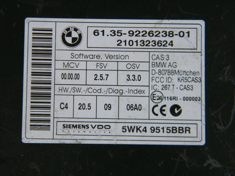 BMW 3 SERIES E81 E82 E84 E90 E91 2004-2013 CONTROL UNIT CAS 6943834 9226238