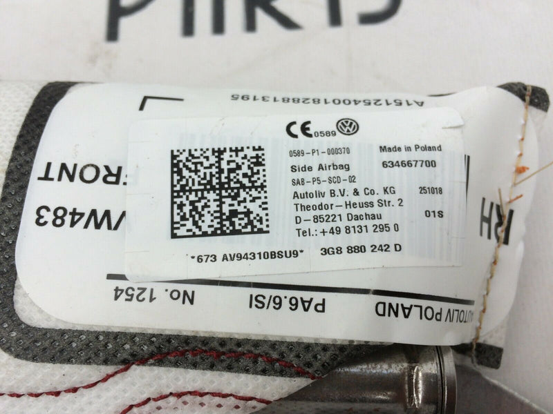 VW PASSAT B8 2015-2018 SEAT AIR BAG RIGHT DRIVER SIDE O/S RH 3G1880242D