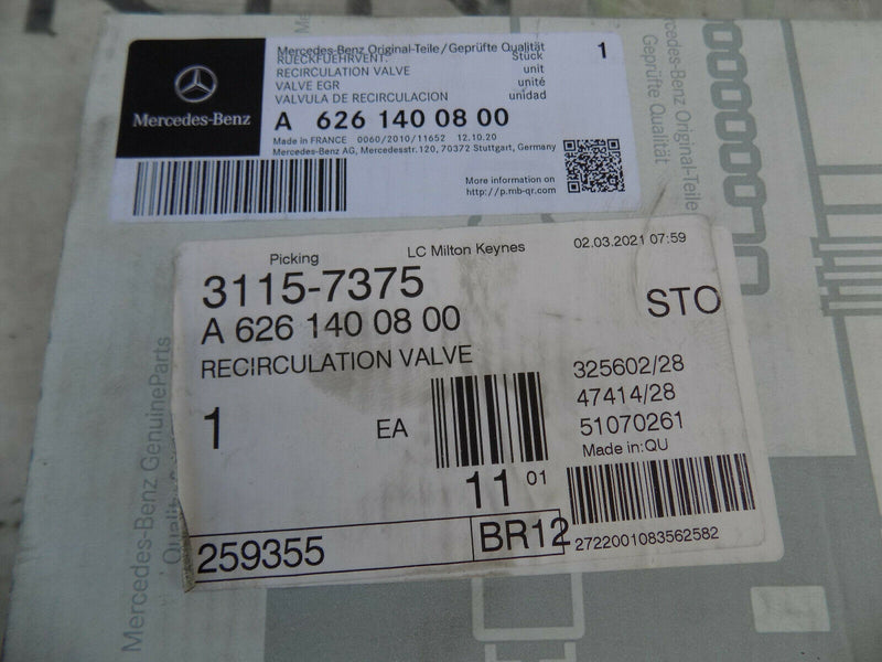 MERCEDES VITO W447 2014> VALEO EGR RECIRCULATION VALVE GENUINE 5PIN A6261400800