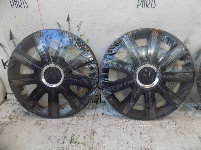 X4 17" UNIVERSAL "MIRAGE CARBON" PLASTIC WHEEL TRIM HUB CAPS CAR VAN TRAILER