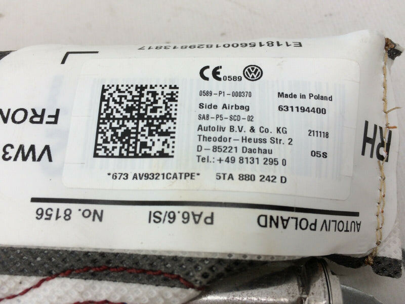 VW TOURAN II MK2 5T 2015-2017 SIDE AIRBAG FRONT SEAT RIGHT DRIVER RH 5TA880242D