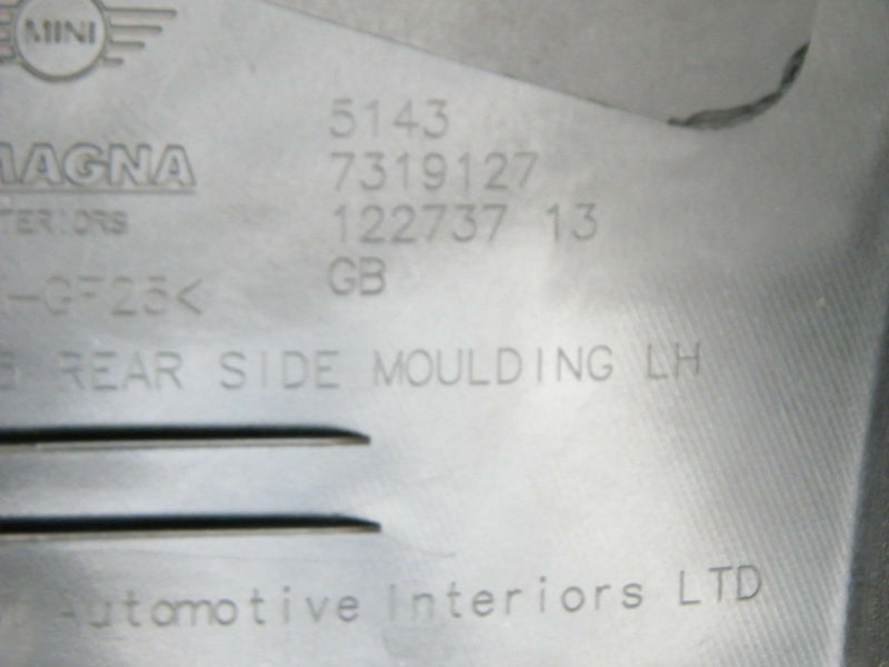 MINI F55 2014-ON 5DR REAR LEFT SIDE QUARTER PANEL TRIM IN BLACK 5143 7319127