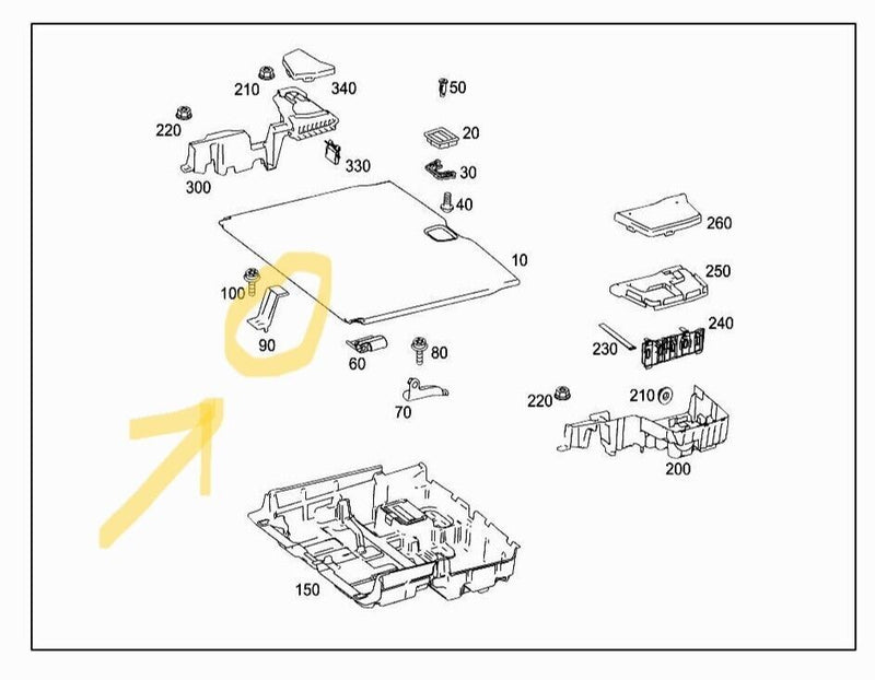 MERCEDES GLC X253 16-21 BOOT TRUNK SUPPORT BRACKET, TRIM HOLDER A2536840000
