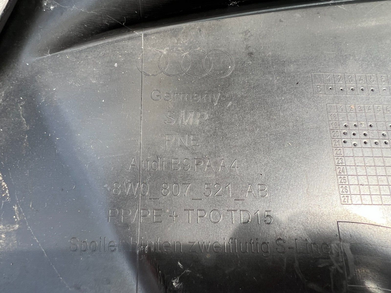 AUDI A4 8W B9 2019-ON S-LINE REAR BUMPER DIFFUSER GENUINE 8W0807521AB
