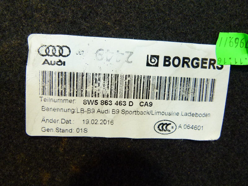 AUDI A4 S4 8W B9 2016-ON TRUNK BOOT MAT FLOOR CARPET GENUINE 8W5863463
