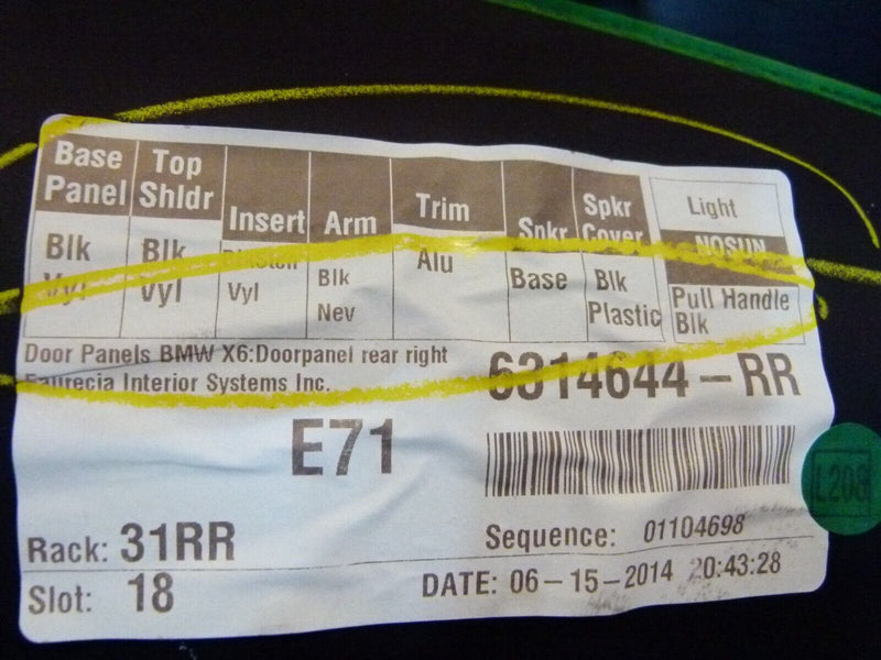 BMW X6 E71 2008-2013 FACELIFT REAR RIGHT DRIVER SIDE DOOR CARD 6314644RR