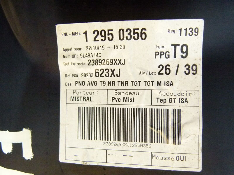 PEUGEOT 308 SW ESTATE 2017-21 FRONT LEFT DOOR CARD PANEL COVER 98283623XJ