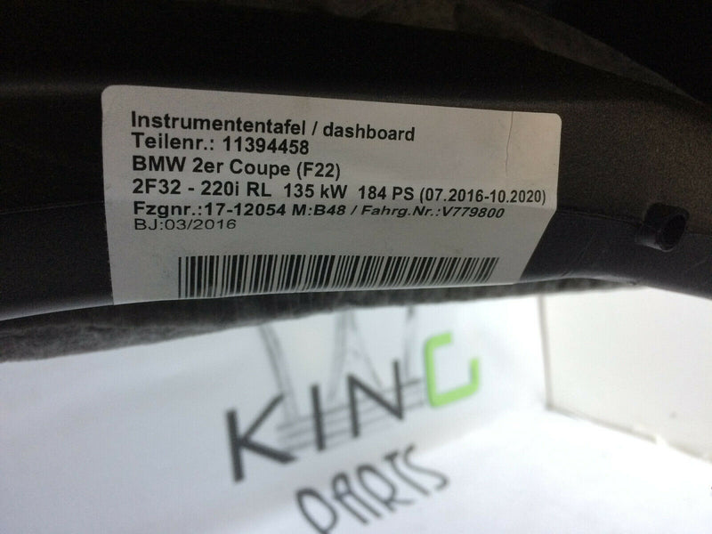 BMW 2 SERIES LCI F22 COUPE - 2016-2019 BLACK DASHBOARD GENUINE 11394458 / 2F32