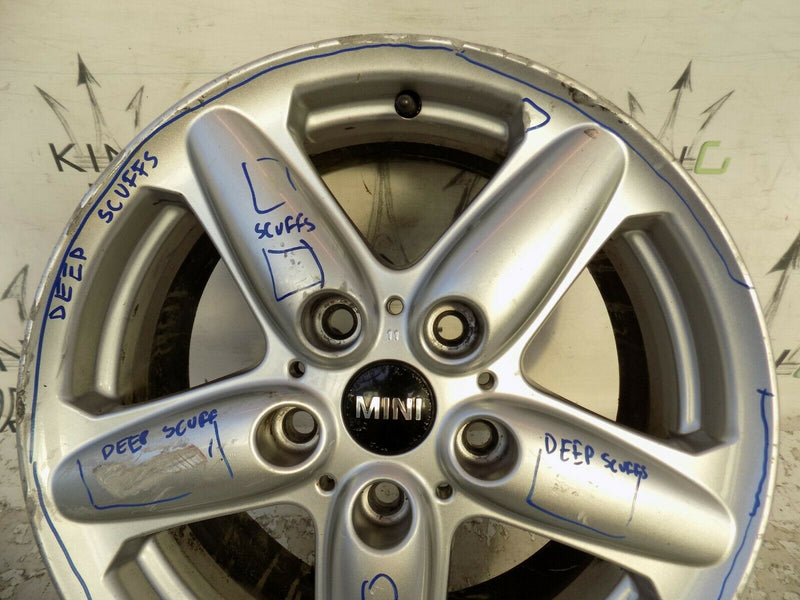 BMW MINI 16" 5 STAR SINGLE SPOKE R124 SILVER ALLOY WHEEL R60 R61 9803720