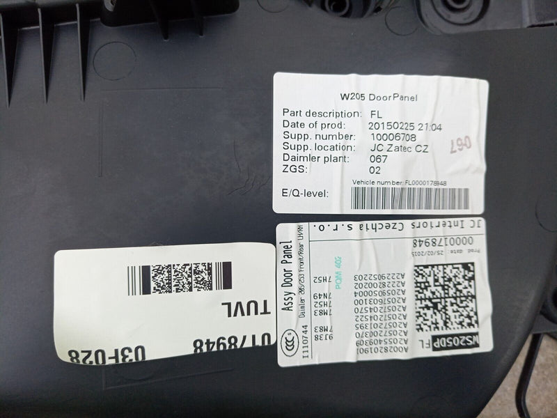 MERCEDES C CLASS W205 2014-2021 PASSENGER SIDE FRONT DOOR CARD BLACK & BEIGE #
