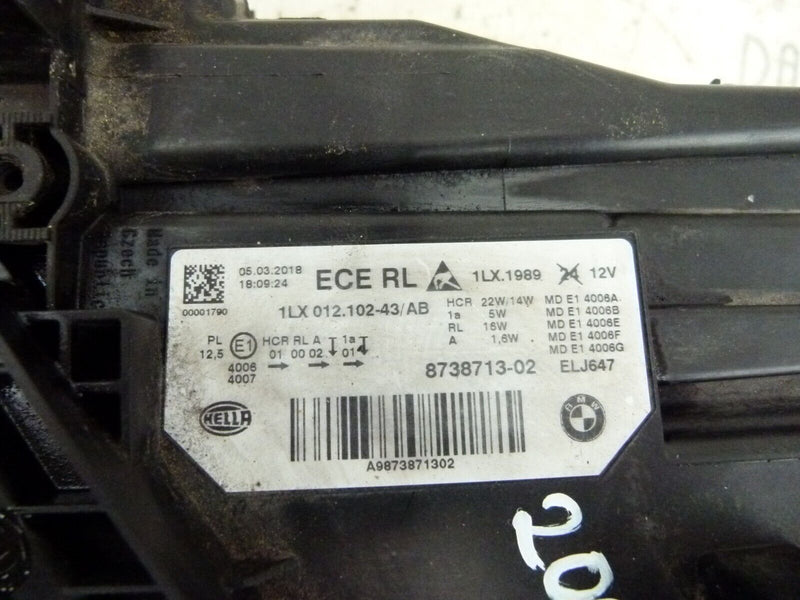 BMW 3 F30 LCI 2015-18 PASSENGER LEFT SIDE HEADLIGHT GENUINE 8738713