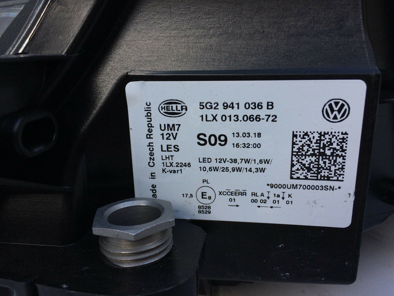 VW GOLF MK7.5 GTE LCI 2017 COMPLETE HEADLIGHT FULL LED XENON RIGHT DRIVER SIDE