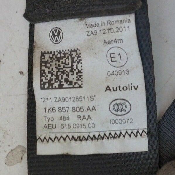 VW GOLF VI MK6 2008-2012 RHD REAR LEFT SEAT BELT 1K6857805AA