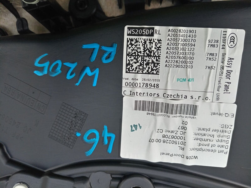 MERCEDES C CLASS W205 2014-2021 PASSENGER SIDE REAR DOOR CARD BLACK & BEIGE #