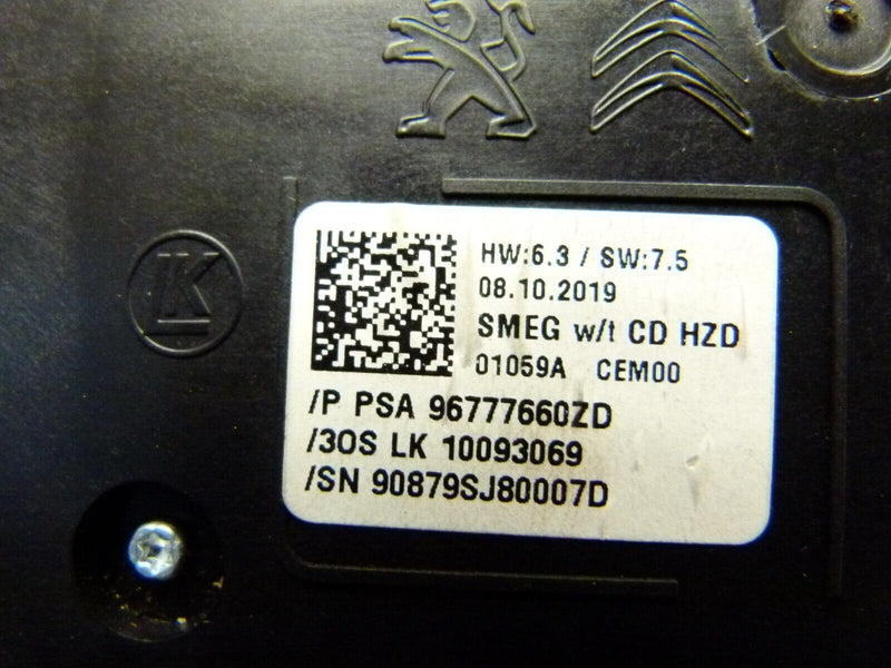 PEUGEOT 308 SW ESTATE 2017-21 HAZARD LIGHTS HEATER CONTROL 96777660ZD