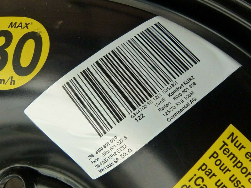 AUDI A4 8W A5 GENUINE SPARE WHEEL 19" 4.0BX19H2 ET22 TYRE 125/70 R19