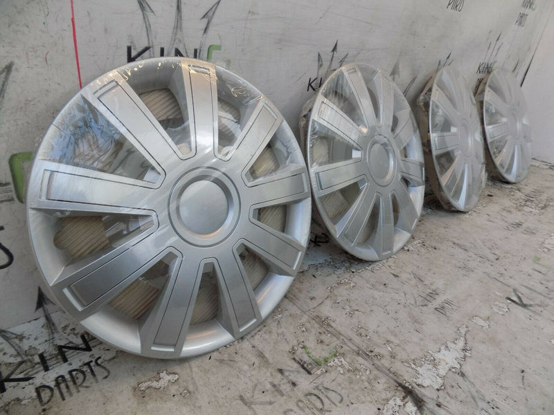 X4 16" UNIVERSAL WHEEL TRIM HUB CAPS CAR VAN TRAILER 4PC PLASTIC SILVER "ARROW"