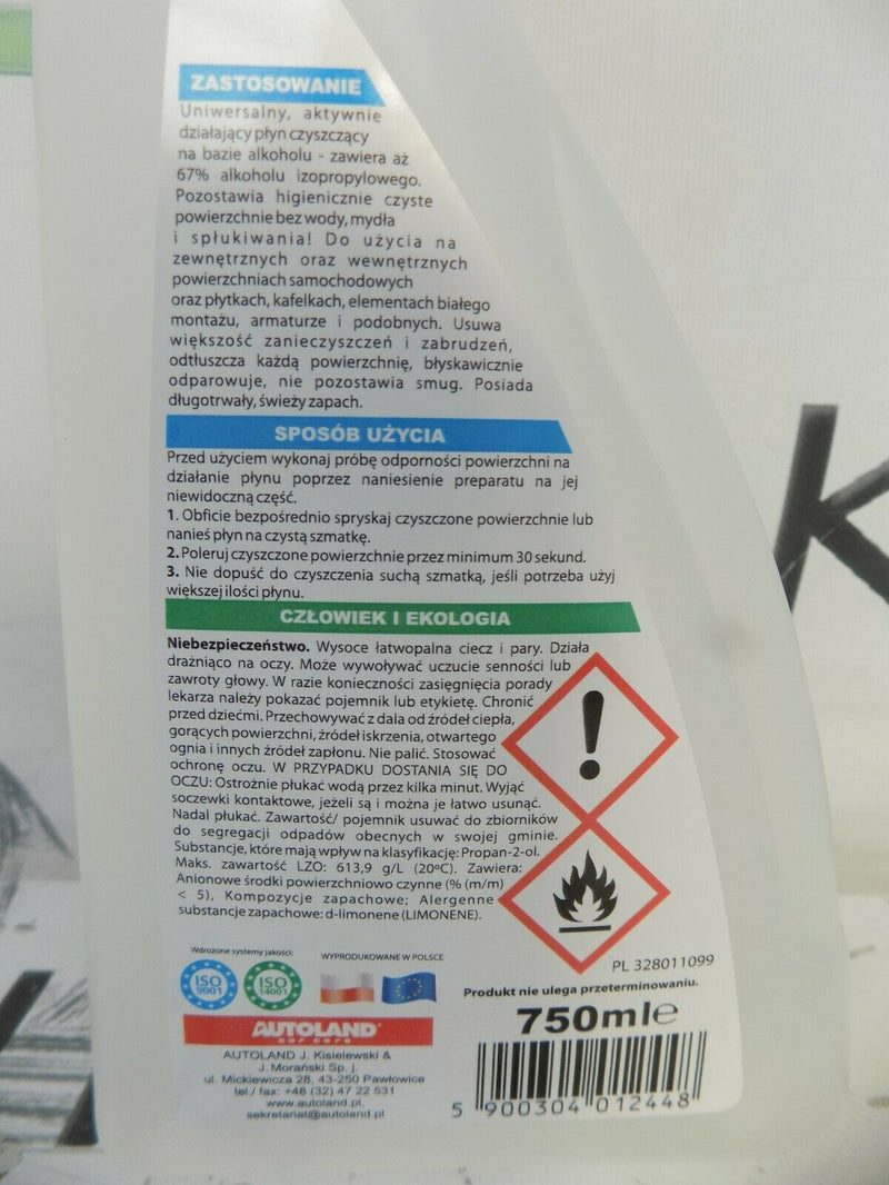DESINFECTION CLEANING LIQUID 67% ALKOHOL ISOPROPYL TO SURFACE 750ML