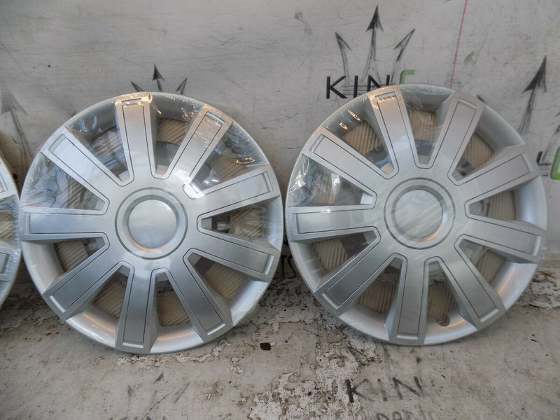 X4 16" UNIVERSAL WHEEL TRIM HUB CAPS CAR VAN TRAILER 4PC PLASTIC SILVER "ARROW"