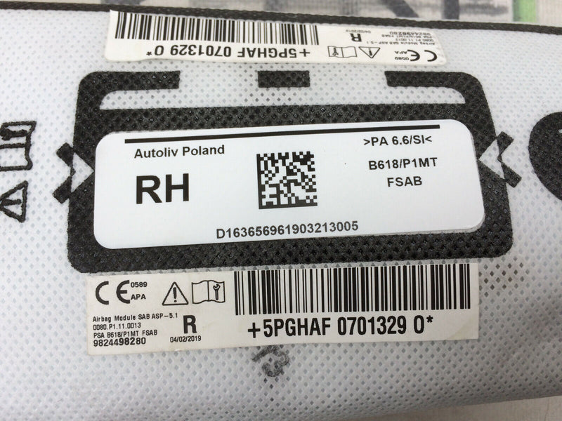 PEUGEOT 308 MK3 2021-ON AIRBAG FRONT SEAT RIGHT DRIVER SIDE AIR BAG 9824498280