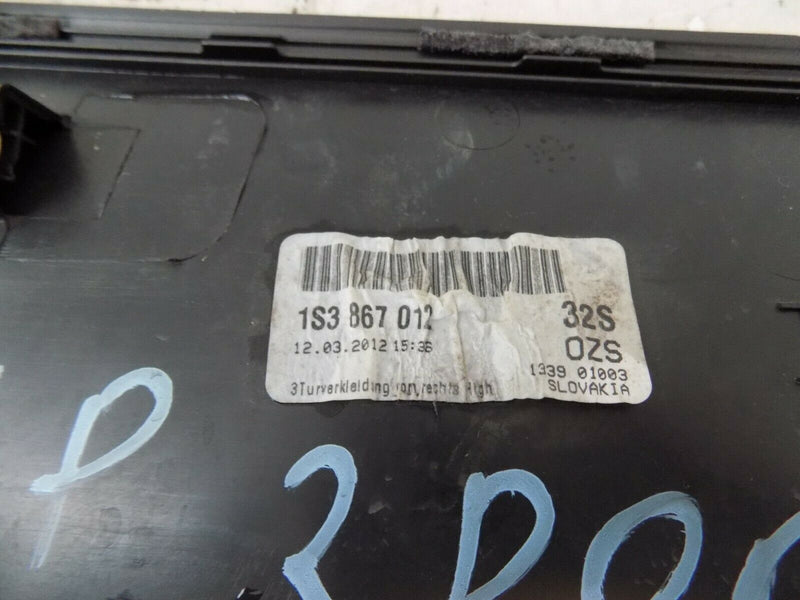 VW UP 3 DOOR 2011 - 2017 OS DRIVERS SIDE DOOR CARD 1S3867012
