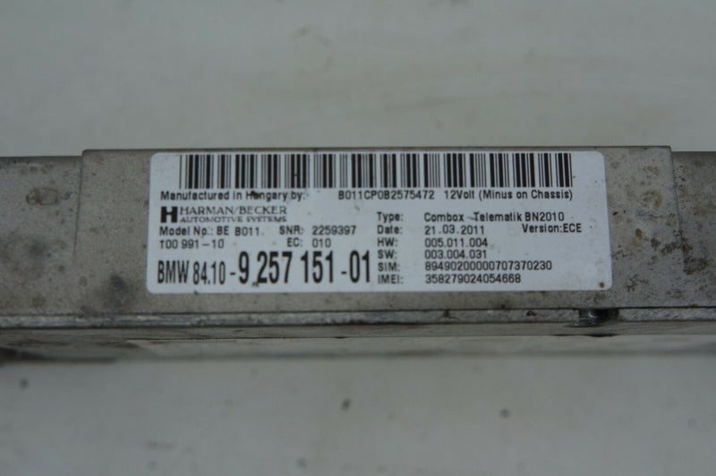 BMW 5 SERIES F10 2010-2017 TELEMATIK BLUETOOTH CONTROL MODULE UNIT 9257151-01