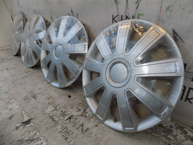 X4 16" UNIVERSAL WHEEL TRIM HUB CAPS CAR VAN TRAILER 4PC PLASTIC SILVER "ARROW"
