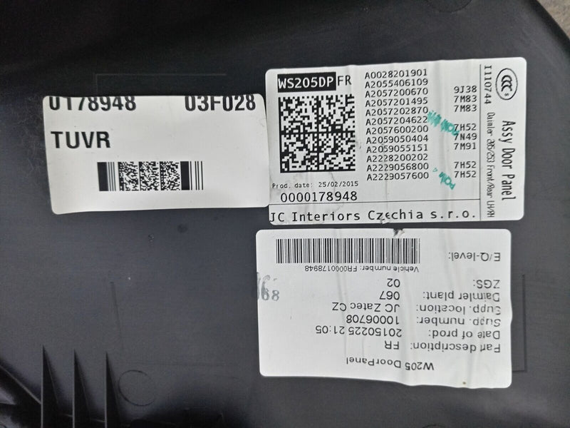 MERCEDES C CLASS W205 2014-2021 DRIVER SIDE FRONT DOOR CARD BLACK & BEIGE #