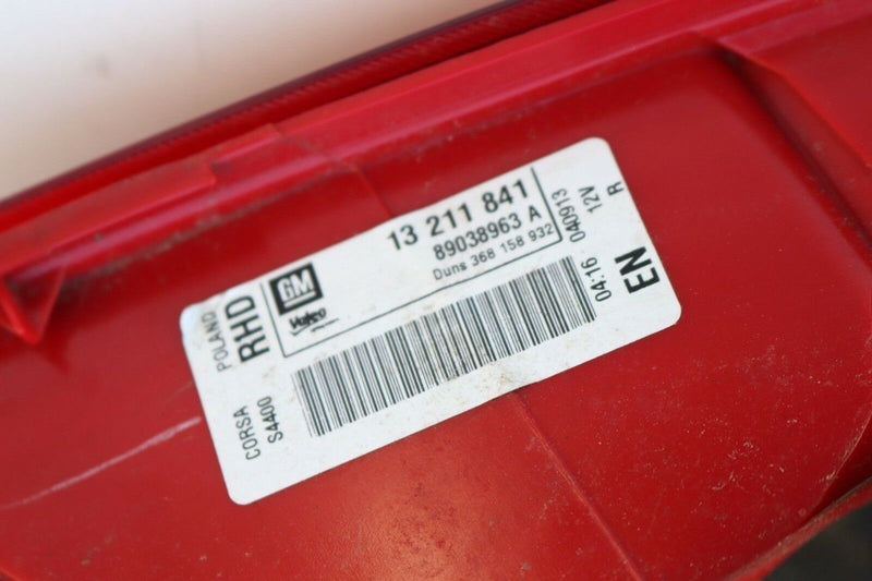 VAUXHALL CORSA D 2006-2014 3DR RHD RIGHT REAR LIGHT 13211841