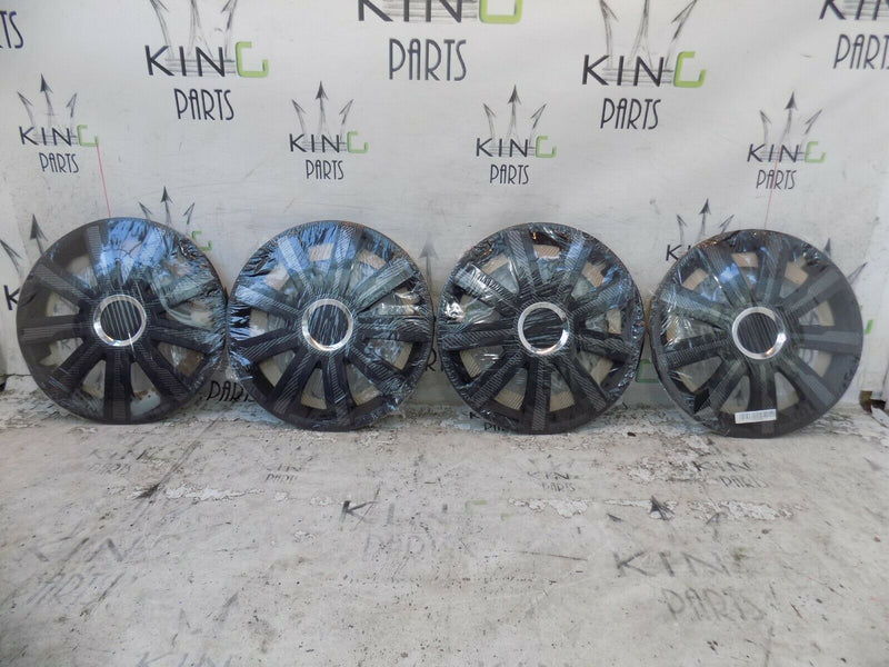 X4 17" UNIVERSAL "MIRAGE CARBON" PLASTIC WHEEL TRIM HUB CAPS CAR VAN TRAILER