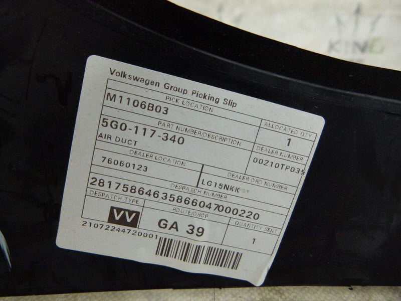 VW GOLF MK7 2012-16 AIR GUIDE DUCT REAR RIGHT SIDE GENUINE 5G0117340
