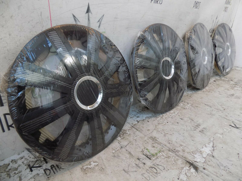 X4 17" UNIVERSAL "MIRAGE CARBON" PLASTIC WHEEL TRIM HUB CAPS CAR VAN TRAILER