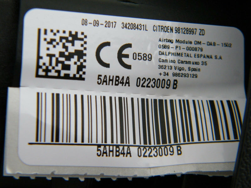 CITROEN C3 MK3 2016 2017 PASSENGER AIRBAG AND DRIVER AIR BAG GENUINE 98128997ZD