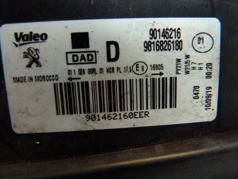 PEUGEOT PARTNER 2018-ON GENUINE HEADLIGHT LAMP RIGHT DRIVER SIDE 90146216