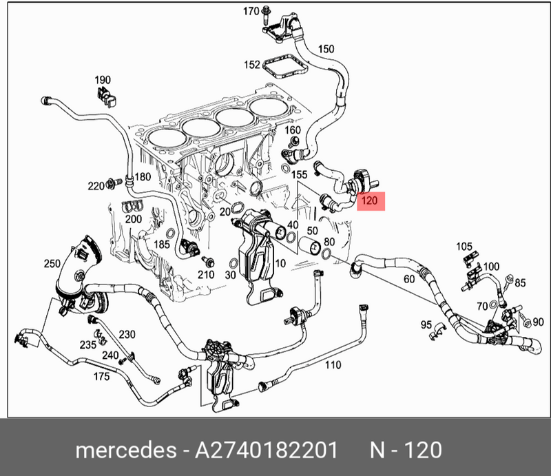 MERCEDES GLC X253 16-21 2.0 PETROL ENGINE BREATHING VENT LINE & PUMP A2740182201